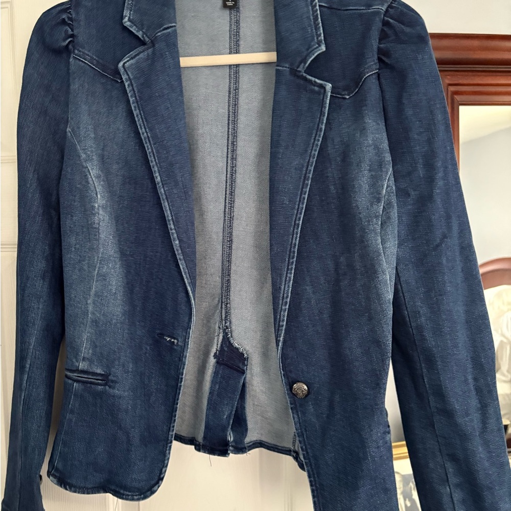 INC International Concepts Dark Blue Denim Blazer